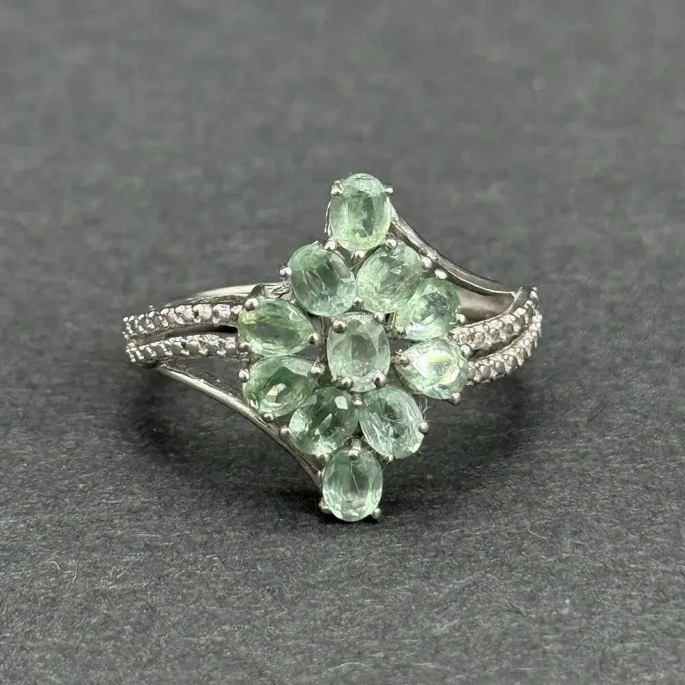 Signed STS 925 Sterling Silver Green Amethyst Prasiolite Cluster Ring Size 8